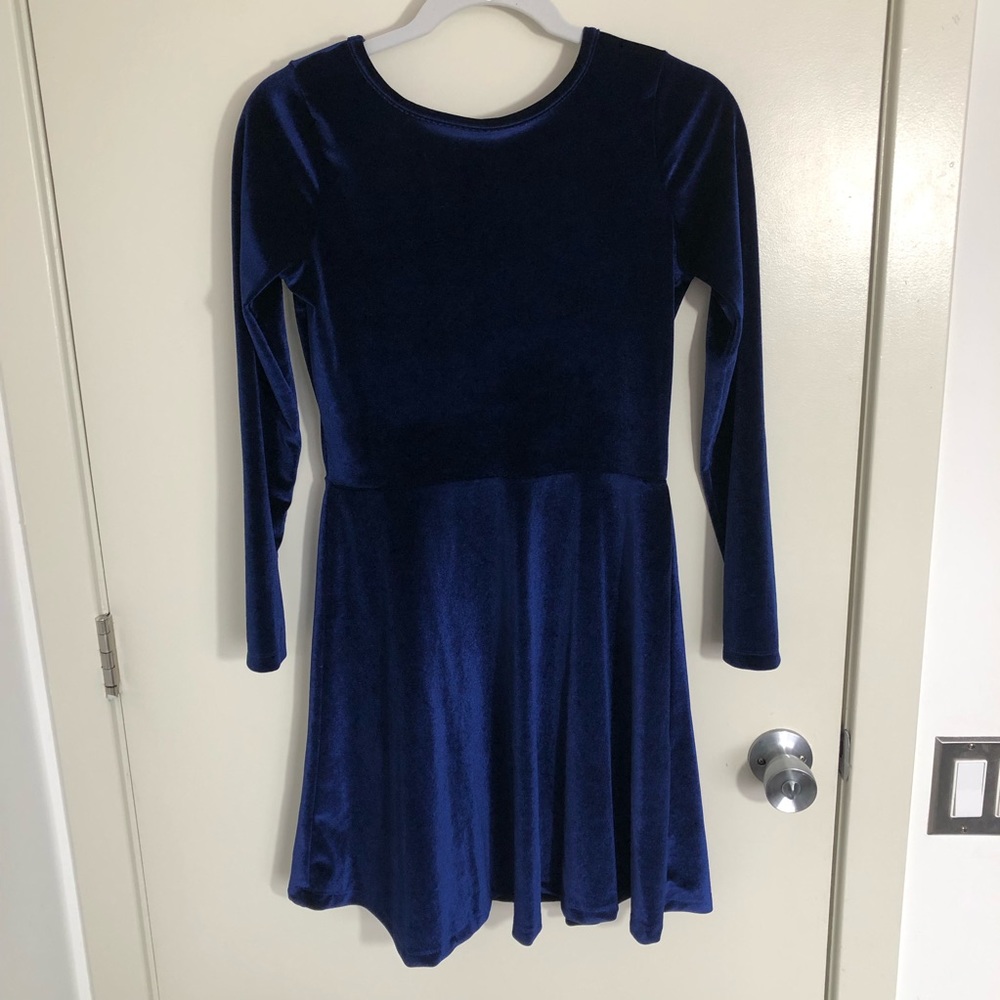 ASOS Blue Velvet Low-Back Skater Dress